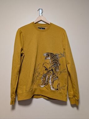 Blind Rooster Tiger Embroidered Sweatshirt Mustard Gold Medium Streetwear